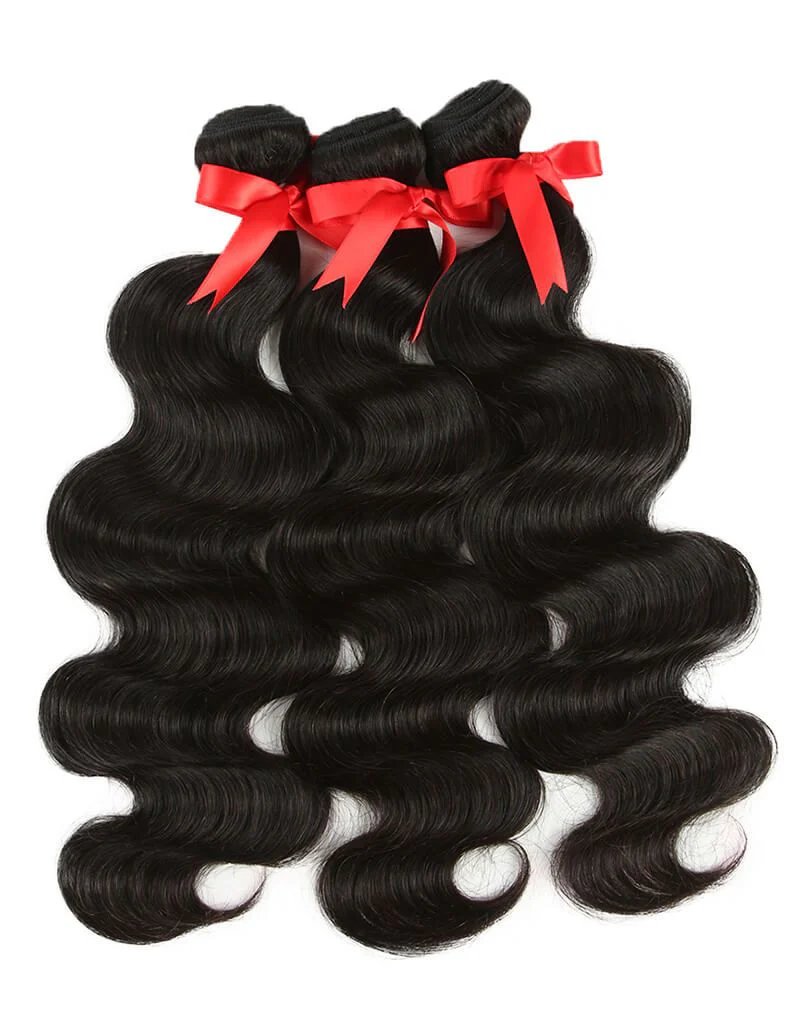 QVR Virgin Human Hair Bundles Natural Color Body Wave Hair 3 Bundles - Image 2