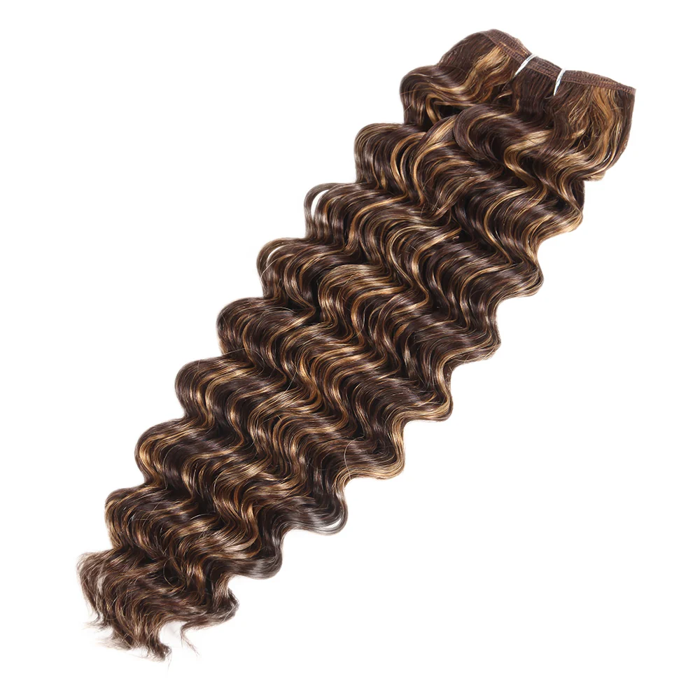Highlight Bundles Deep Wave Weave 3 Bundles Human Hair Bundlle Piano Brown Blonde Bundles with Highlights - Image 3