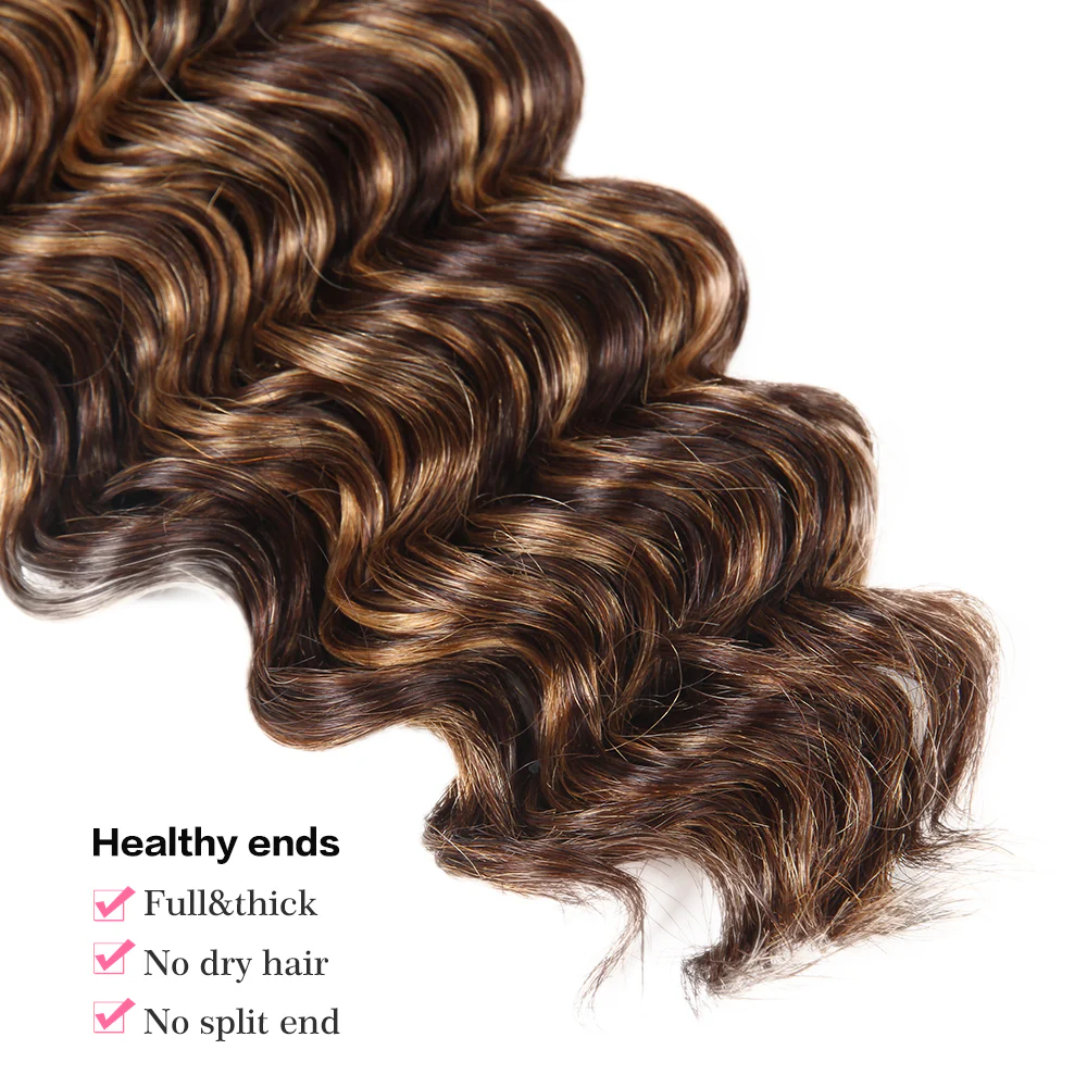 Highlight Bundles Deep Wave Weave 3 Bundles Human Hair Bundlle Piano Brown Blonde Bundles with Highlights - Image 7