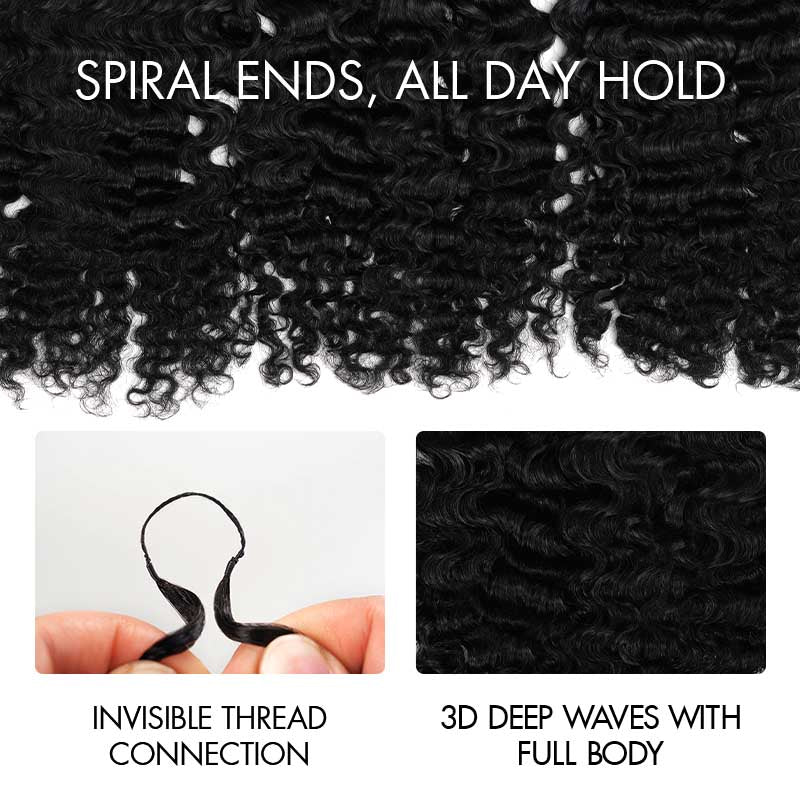QVR Water Deep Wave Feather Crochet Human Hair Natural Black Miracle Knots Crochet Weave Hair Extensions - Image 5