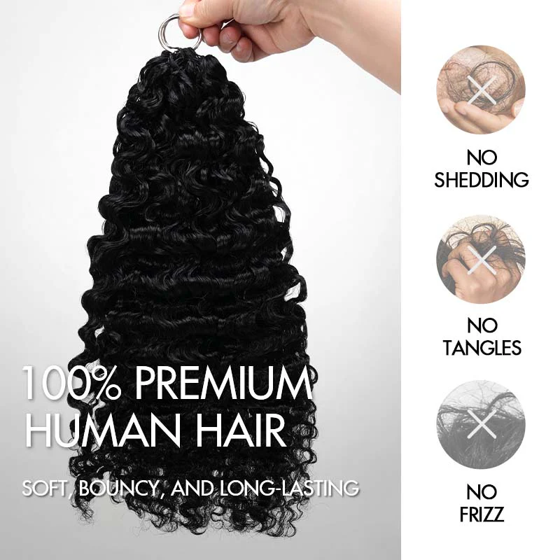QVR Water Deep Wave Feather Crochet Human Hair Natural Black Miracle Knots Crochet Weave Hair Extensions - Image 7