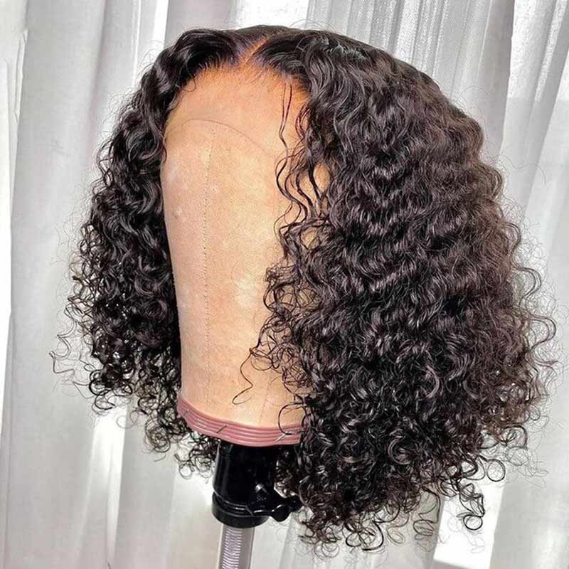 QVR Water Wave Glueless 13x4/4x4 Lace Frontal Short Bob Wigs Natural Black Blend Perfectly Wig - Image 4