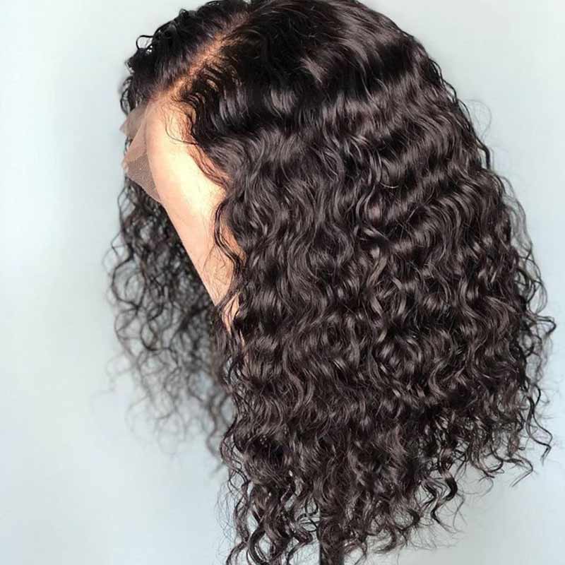 QVR Water Wave Glueless 13x4/4x4 Lace Frontal Short Bob Wigs Natural Black Blend Perfectly Wig - Image 5
