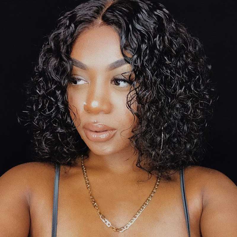 QVR Water Wave Glueless 13x4/4x4 Lace Frontal Short Bob Wigs Natural Black Blend Perfectly Wig - Image 6