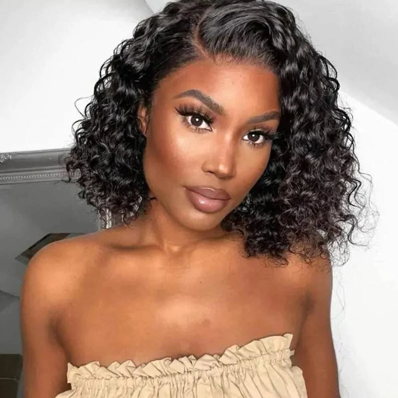 QVR Water Wave Glueless 13x4/4x4 Lace Frontal Short Bob Wigs Natural Black Blend Perfectly Wig - Image 7