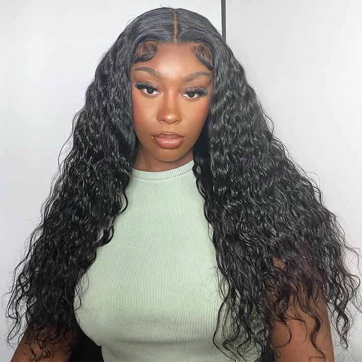 QVR Water Wave Long Wigs 13x4 Lace Front Wigs Human Hair Pre-plucked with Baby Hair - Image 3