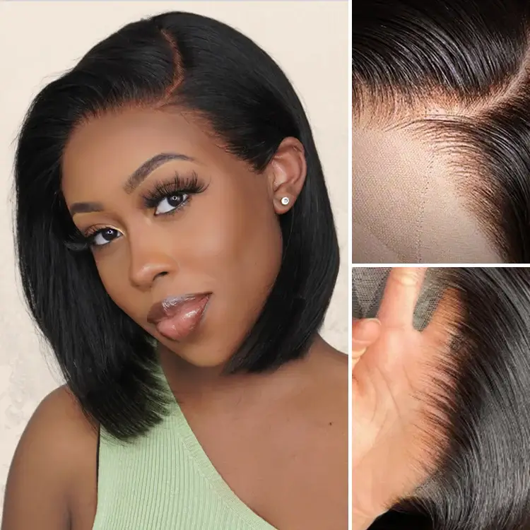 QVR Wear & Go Blunt Cut Straight Bob Minimalist HD Lace Glueless C Part Wig - Image 3