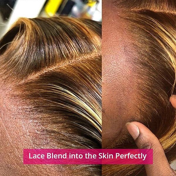 QVR Gluless Pre-cut 13x4 HD Lace Frontal Human Hair Wigs Straight Piano Highlight Brown Wear & Go Wigs - Image 7