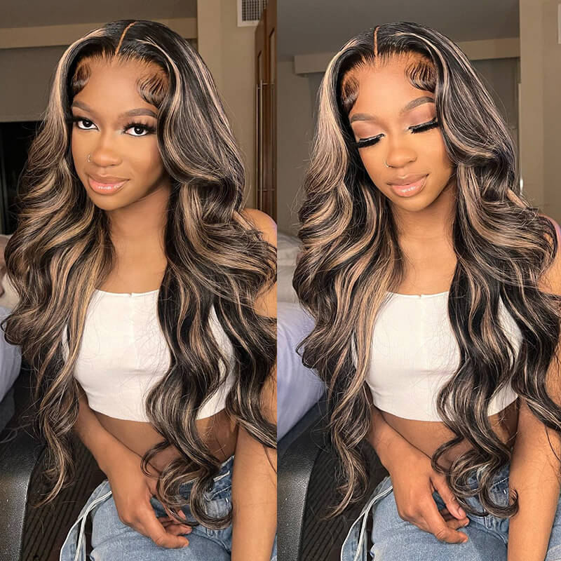 QVR Real Glueless Pre-cut 13x4/4x6 Lace Closure Wigs Balayage Highlights Colored Wig Body Wave/Straight Human Hair Wigs - Image 4