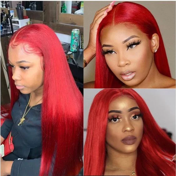 Red Color 13x6 Straight Hair Wig Lace Front Wigs Human Hair Pre Plucked With Baby Hair Glueless Wigs