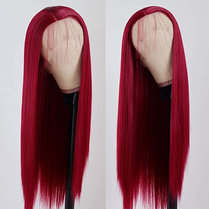 Red Color 13x6 Straight Hair Wig Lace Front Wigs Human Hair Pre Plucked With Baby Hair Glueless Wigs - Image 2