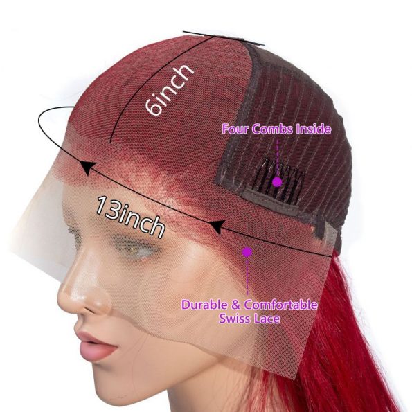 Red Color 13x6 Straight Hair Wig Lace Front Wigs Human Hair Pre Plucked With Baby Hair Glueless Wigs - Image 3