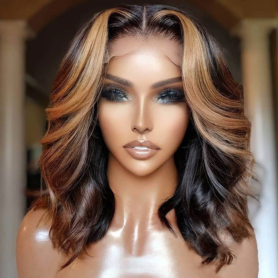 QVR Short Bob Wig 13x4 Lace Frontal Human Hair Wigs for Women Highlight Body Wave Wigs - Image 3