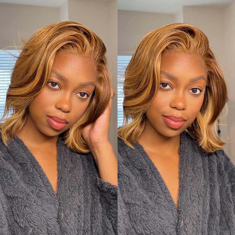 QVR Short Bob Wig 13x4 Lace Frontal Human Hair Wigs for Women Highlight Body Wave Wigs - Image 4