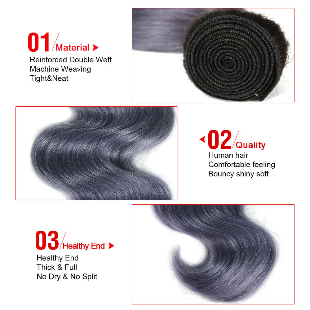 QVR Virgin Human Hair Ombre Haze Blue 1pc Body Wave Bundle - Image 3
