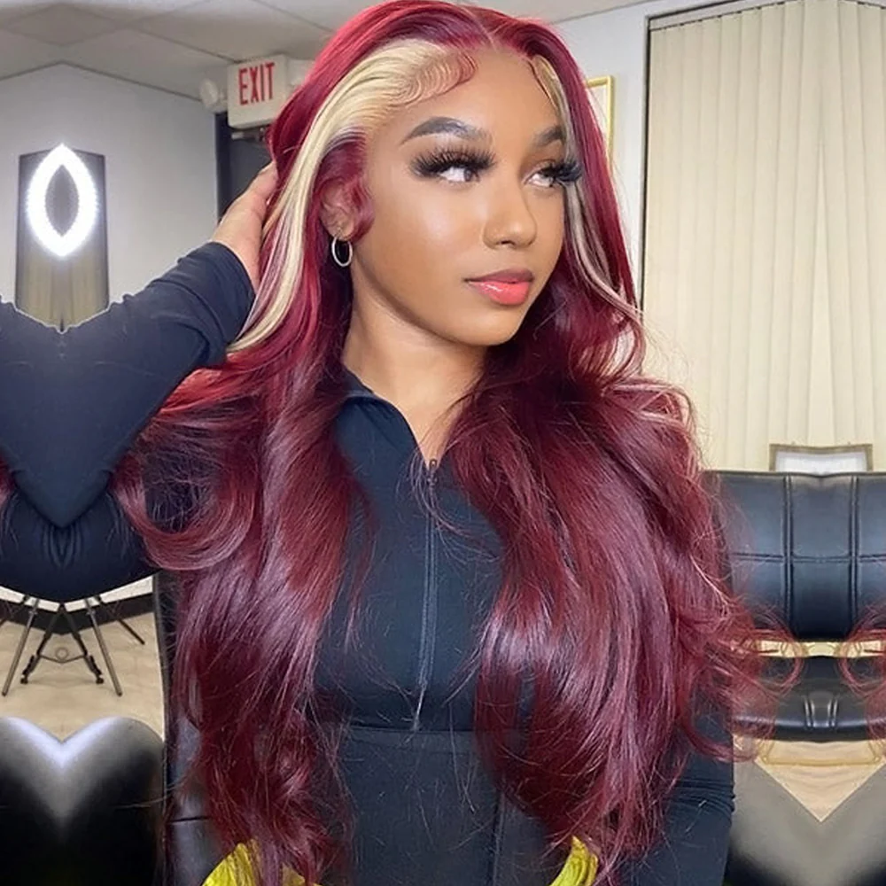Skunk Stripe Human Hair 3 Bundles with Closure Blonde Closure And 99J Hair Bundles Style Virgin Human Hair Weave - Image 2