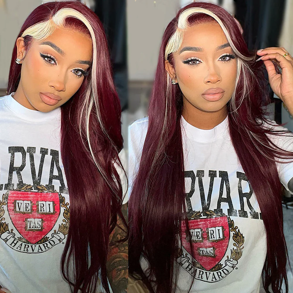 Skunk Stripe Human Hair 3 Bundles with Closure Blonde Closure And 99J Hair Bundles Style Virgin Human Hair Weave - Image 4