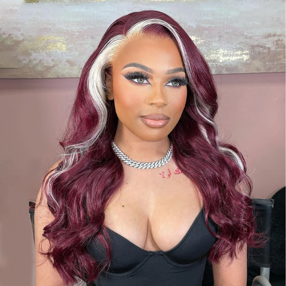 Skunk Stripe Human Hair 3 Bundles with Closure Blonde Closure And 99J Hair Bundles Style Virgin Human Hair Weave - Image 5