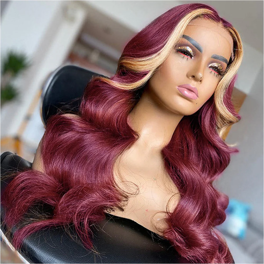 Skunk Stripe Human Hair 3 Bundles with Closure Blonde Closure And 99J Hair Bundles Style Virgin Human Hair Weave - Image 6