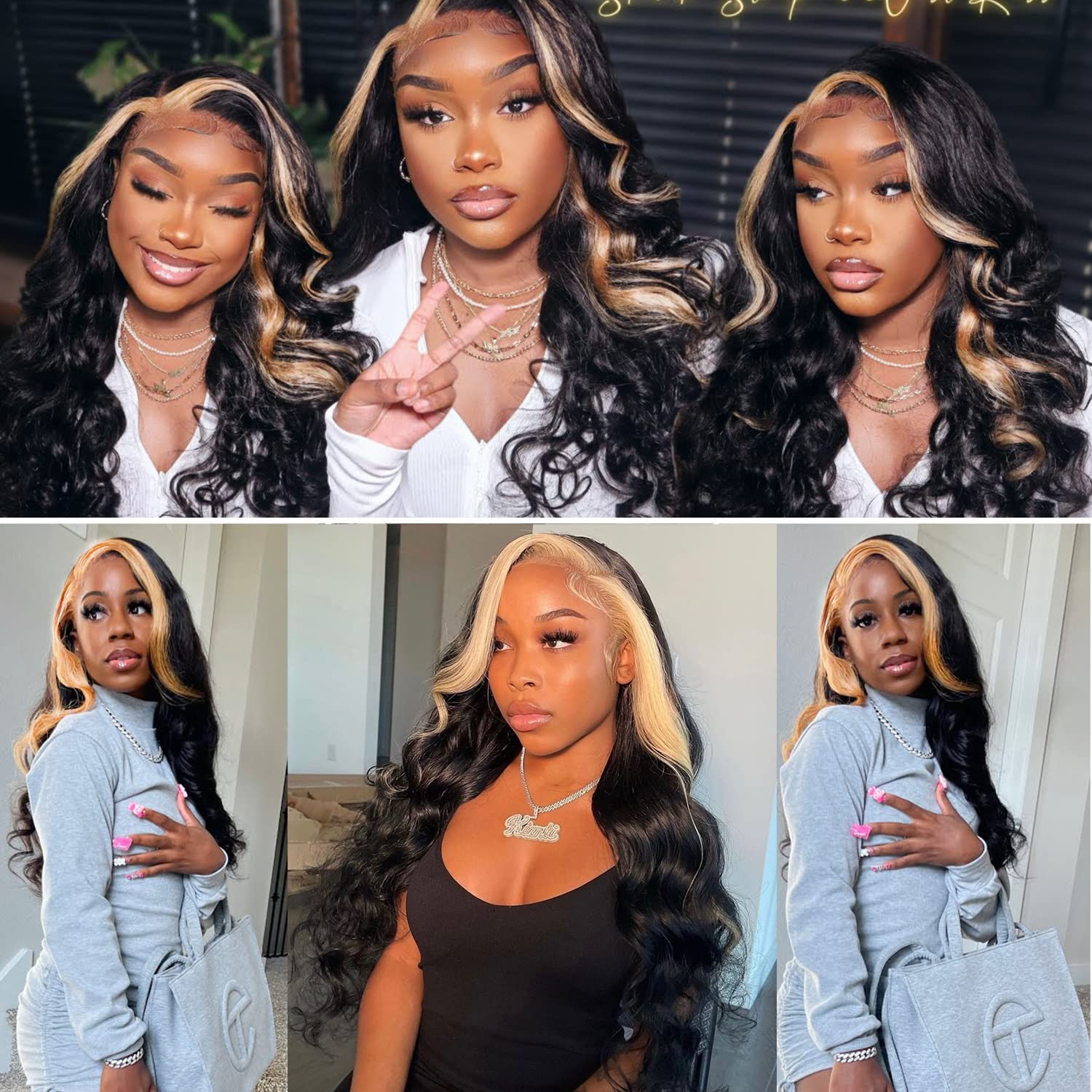 Skunk Stripe Human Hair 3 Bundles with Closure Virgin Human Hair Weave Blonde Closure And Black Hair Bundles Style - Image 2