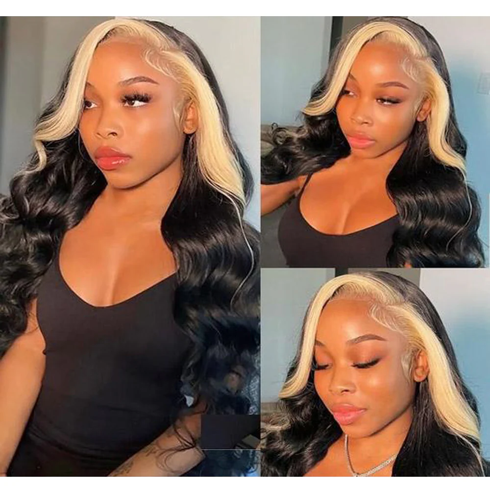 Skunk Stripe Human Hair 3 Bundles with Closure Virgin Human Hair Weave Blonde Closure And Black Hair Bundles Style - Image 4