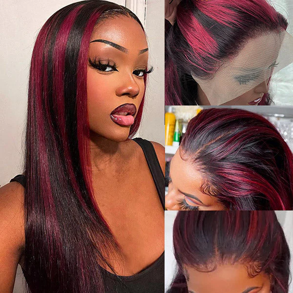Highlight 13x4 Transparent Lace Front Wigs Straight Hair 4x4 Lace Front Wigs Mix Colored Wigs - Image 3