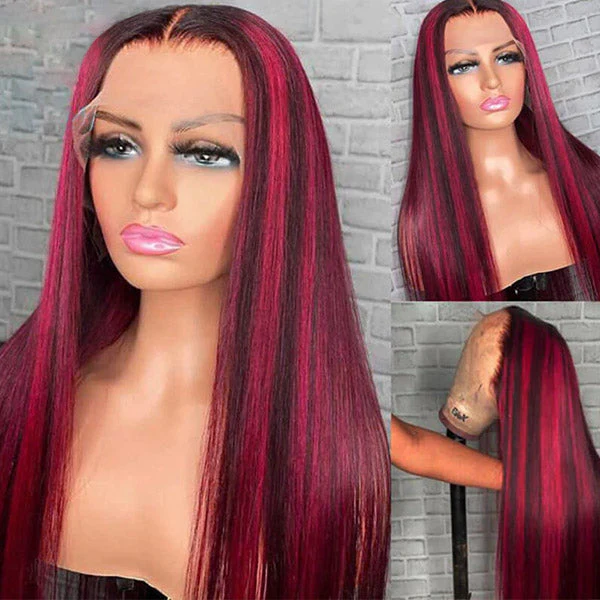 Highlight 13x4 Transparent Lace Front Wigs Straight Hair 4x4 Lace Front Wigs Mix Colored Wigs - Image 4