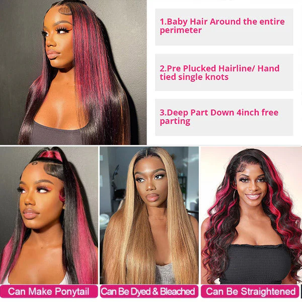 Highlight 13x4 Transparent Lace Front Wigs Straight Hair 4x4 Lace Front Wigs Mix Colored Wigs - Image 6