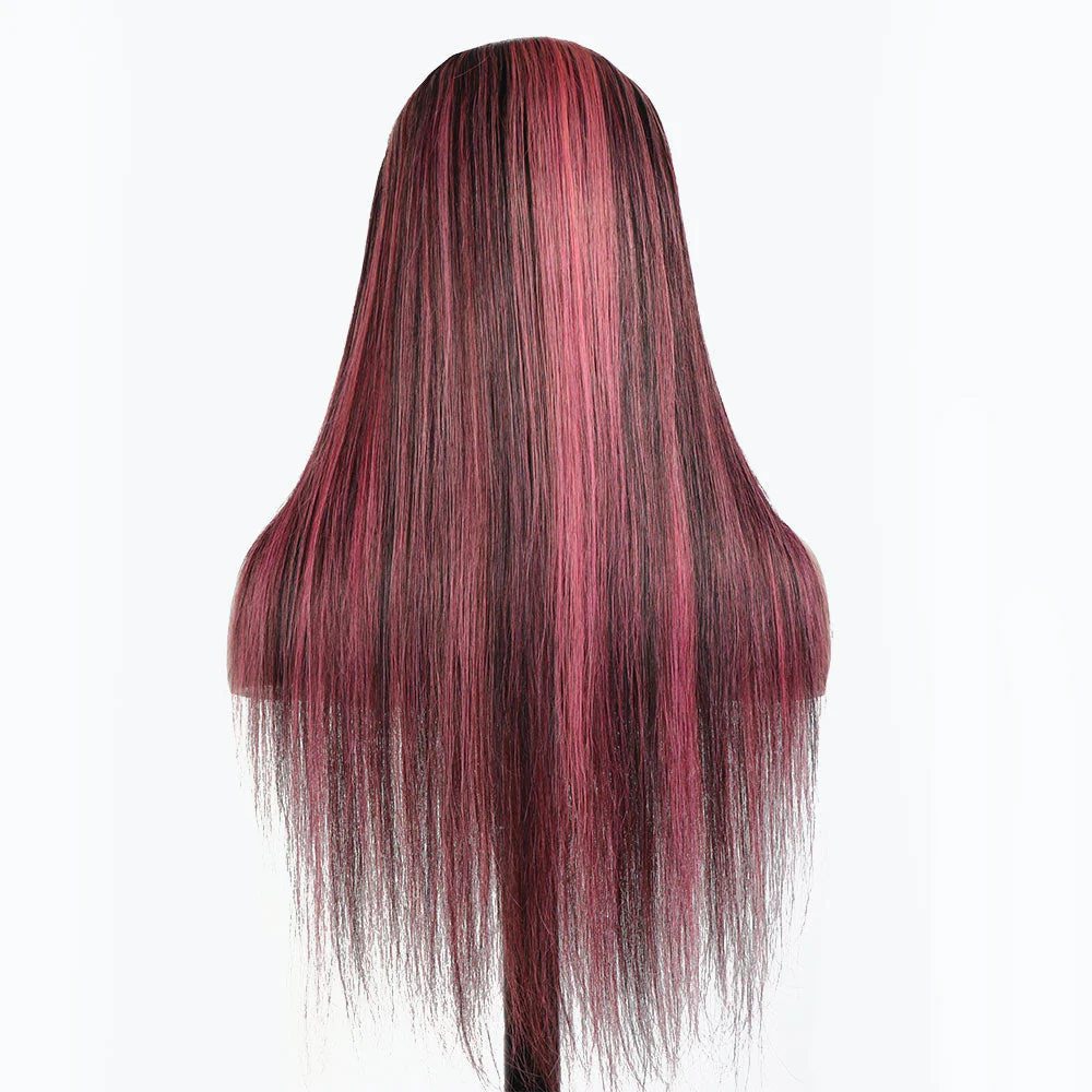 Lace Front Wig Black Hair With Purple Highlights Straight/Body Wave Human Hair Wigs - Image 7