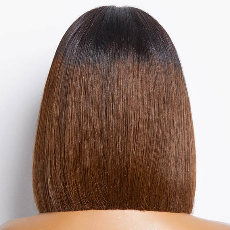 BOGO|Straight Ombre Brown Blunt Cut 4x4 Short Bob Wigs - Image 3