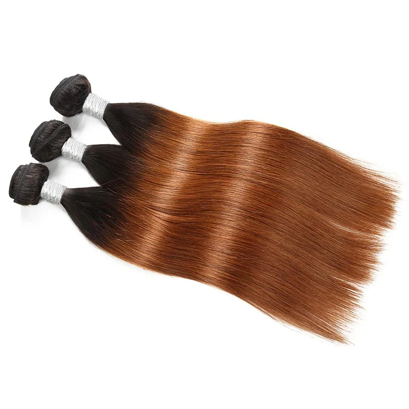 T1B/30 Ombre Brown Color Brazilian Straight Hair 3 Bundles With 4x4 Lace Closure Human Hair Extensions - Image 6