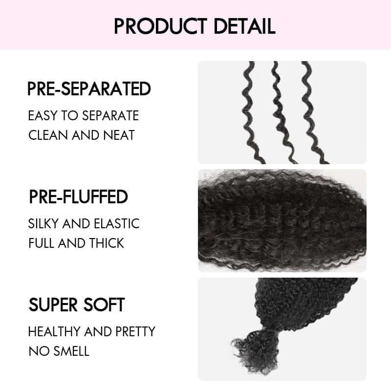 QVR Upgraded Kinky Bulk Natural Black hair 4a/3c Extensions - Image 13