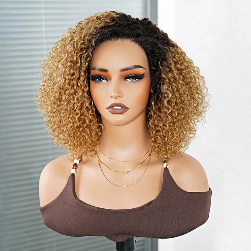 US Only|QVR Ash Blonde Side Part Short Cut Curly Wig - Image 4