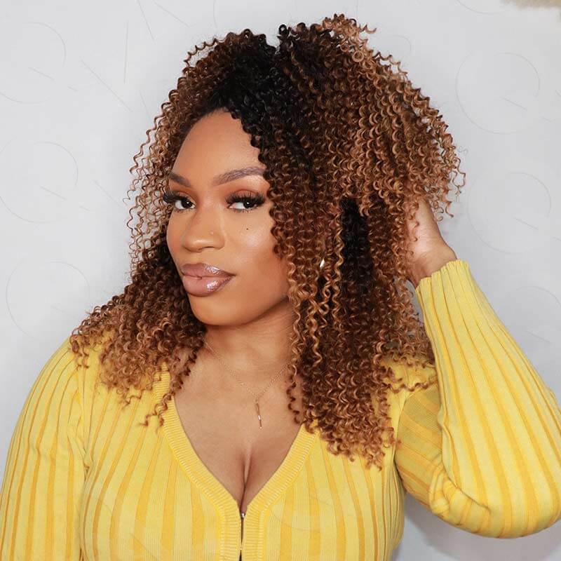 QVR Ombre #T1B/30/27 Small Kinky Curly Machine Made Feather Crochet Human Hair Extensions - Image 8
