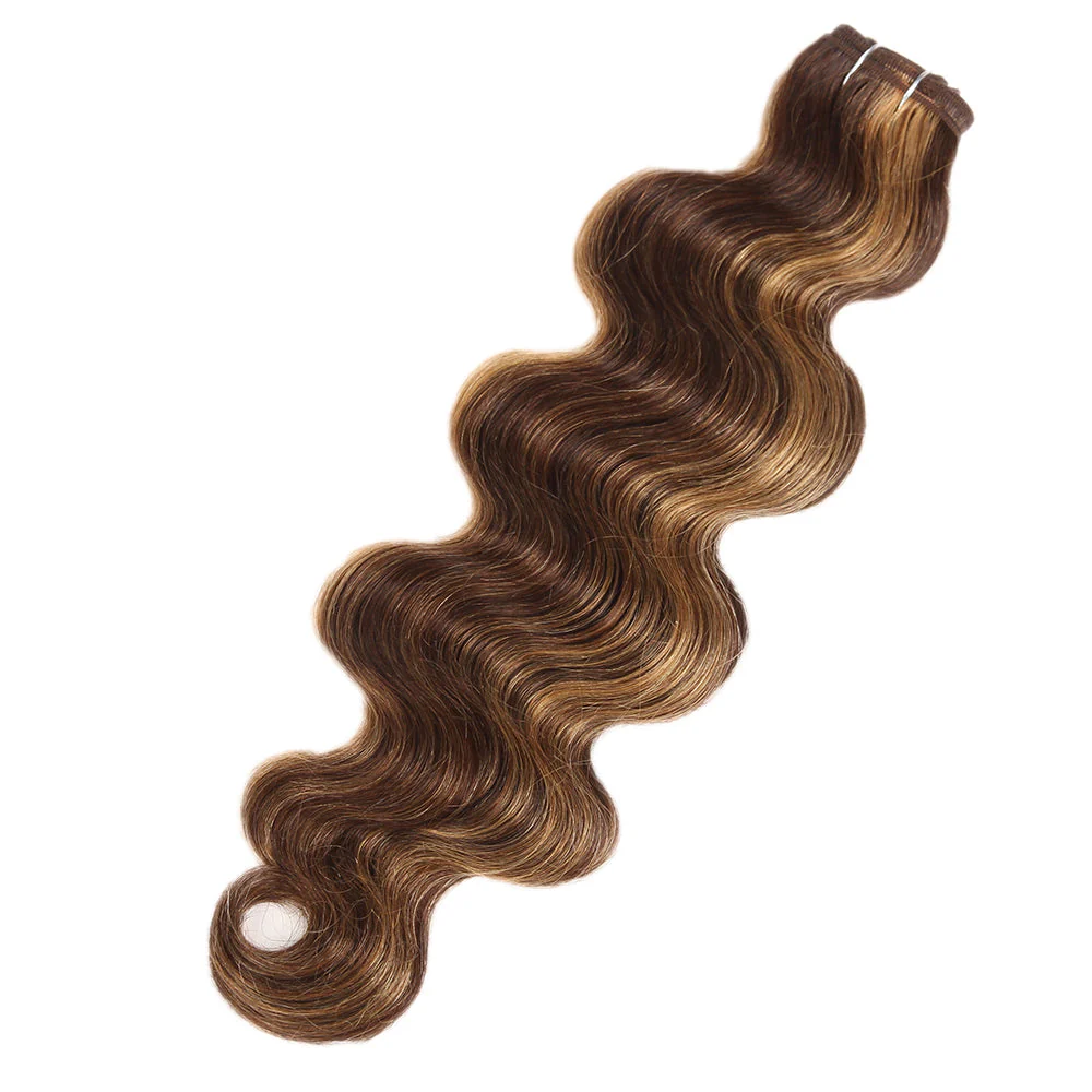 QVR Body Wave Human Hair Weave 3 Bundles with Closure Virgin Hair Highlight Piano Brown Blonde Color - Image 3