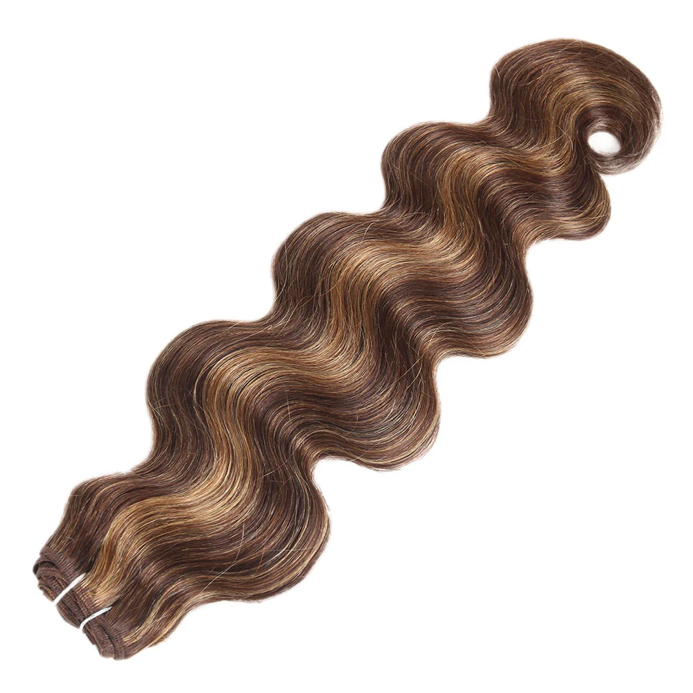 QVR Body Wave Human Hair Weave 3 Bundles with Closure Virgin Hair Highlight Piano Brown Blonde Color - Image 4