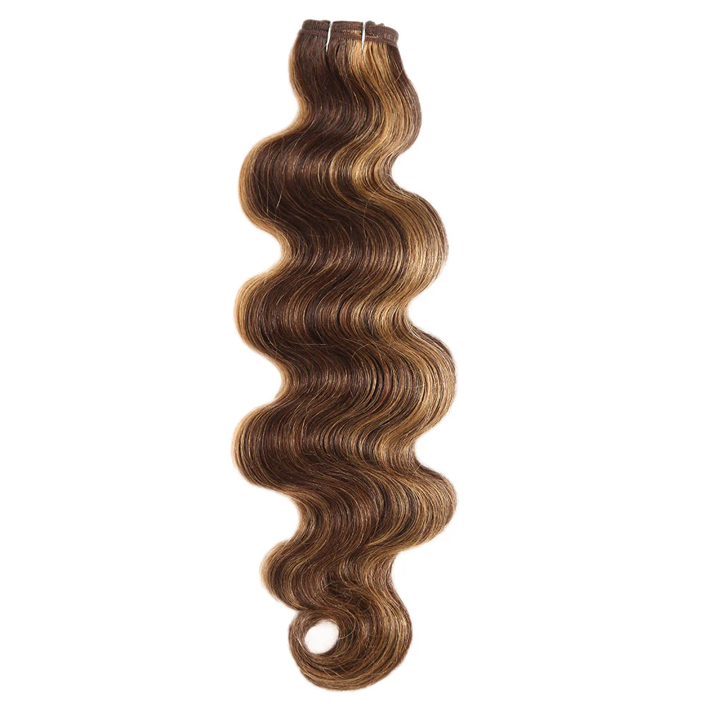 QVR Body Wave Human Hair Weave 3 Bundles with Closure Virgin Hair Highlight Piano Brown Blonde Color - Image 5