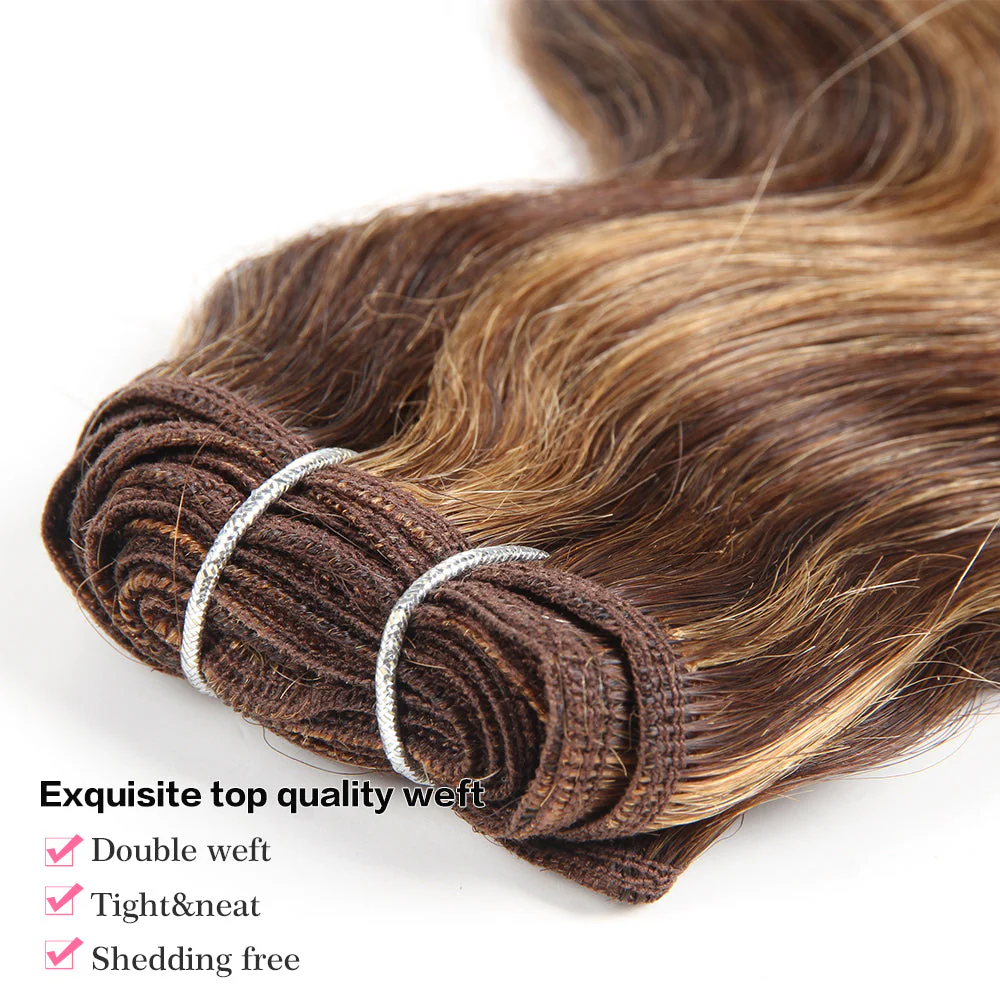 QVR Body Wave Human Hair Weave 3 Bundles with Closure Virgin Hair Highlight Piano Brown Blonde Color - Image 6
