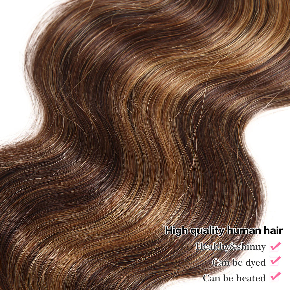 QVR Body Wave Human Hair Weave 3 Bundles with Closure Virgin Hair Highlight Piano Brown Blonde Color - Image 7