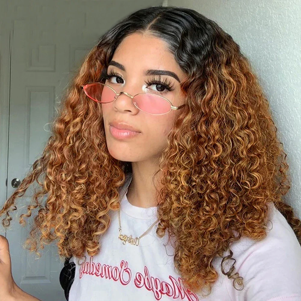 QVR Ombre 1B/30 Curly Brazilian Human Hair Wigs 13x4/4x4 Lace Frontal Short Bob Wig - Image 4