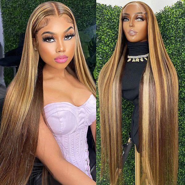 QVR Gluless Pre-cut 4x6 HD Lace Closure Human Hair Wigs Straight Piano Highlights Ombre Hair Wear and Go Wigs - Image 2