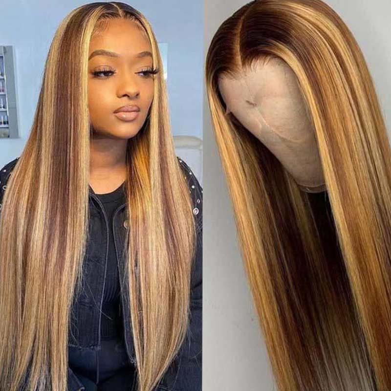 QVR Gluless Pre-cut 4x6 HD Lace Closure Human Hair Wigs Straight Piano Highlights Ombre Hair Wear and Go Wigs - Image 3