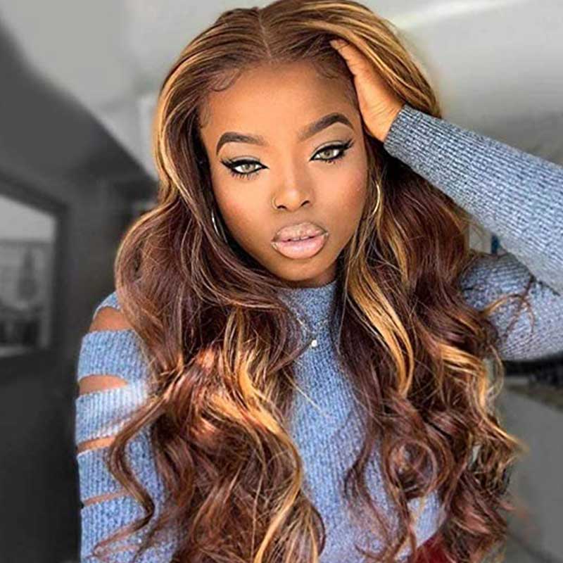 QVR Gluless Pre-cut 4x6 HD Lace Closure Human Hair Wigs Straight Piano Highlights Ombre Hair Wear and Go Wigs - Image 6