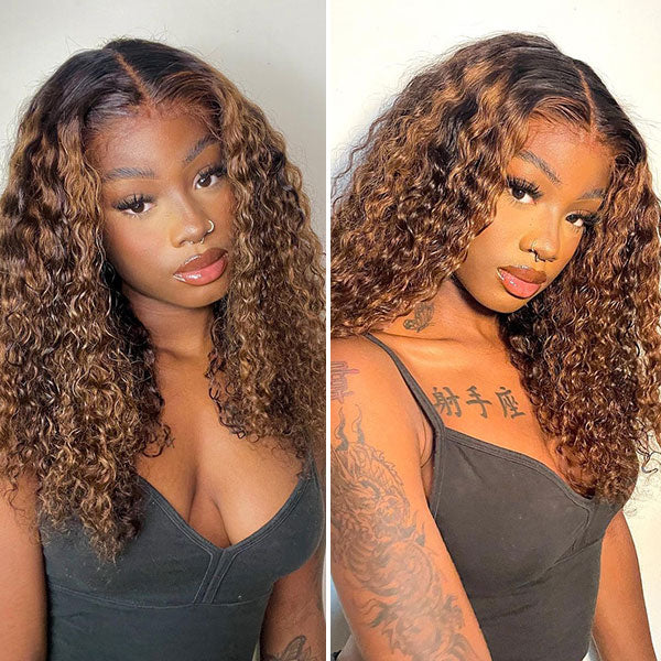 QVR Glueless Pre-cut 4x6 HD Lace Closure Human Hair Wigs Water Wave Piano Highlights Ombre Hair Wear and Go Wigs - Image 4